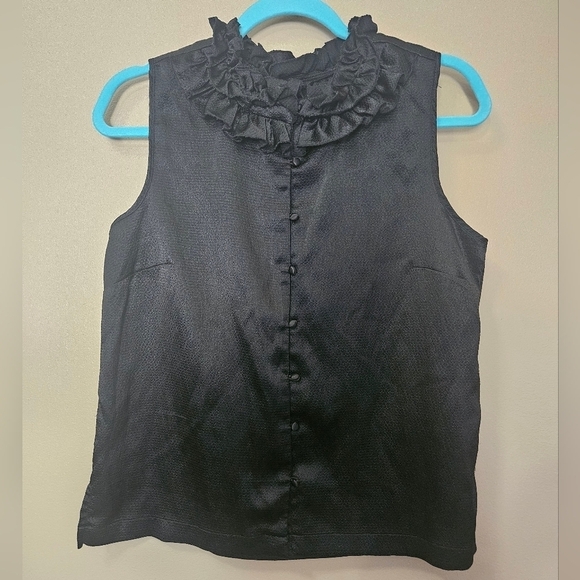 George Women's Size M Ruffled Neck Sleeveless Button Down Top - Picture 1 of 3